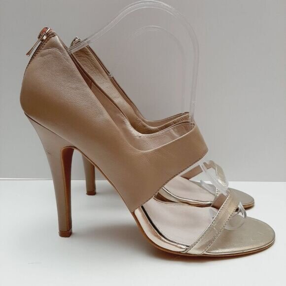 ALDO Everest Leather Open Toe High Heel Sandals Nude Cream & Silver Sz 10 Eur 41 - Picture 2 of 16